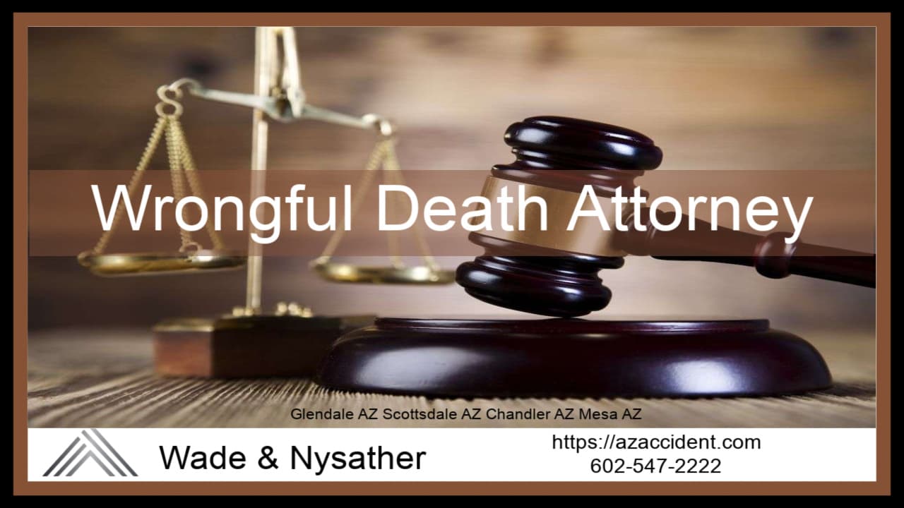 Graphic of courtroom Gavel and scales with text overlay Arizona Wrongful Death Lawsuits