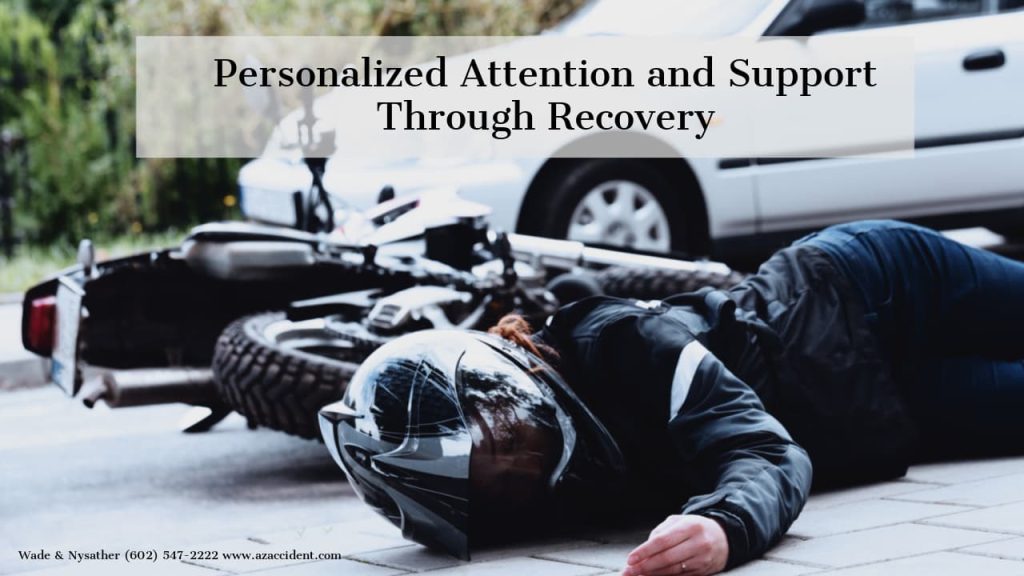 Graphic with text overlay Motorcycle Accident Attorney Personalised Attention Wade and Nysather